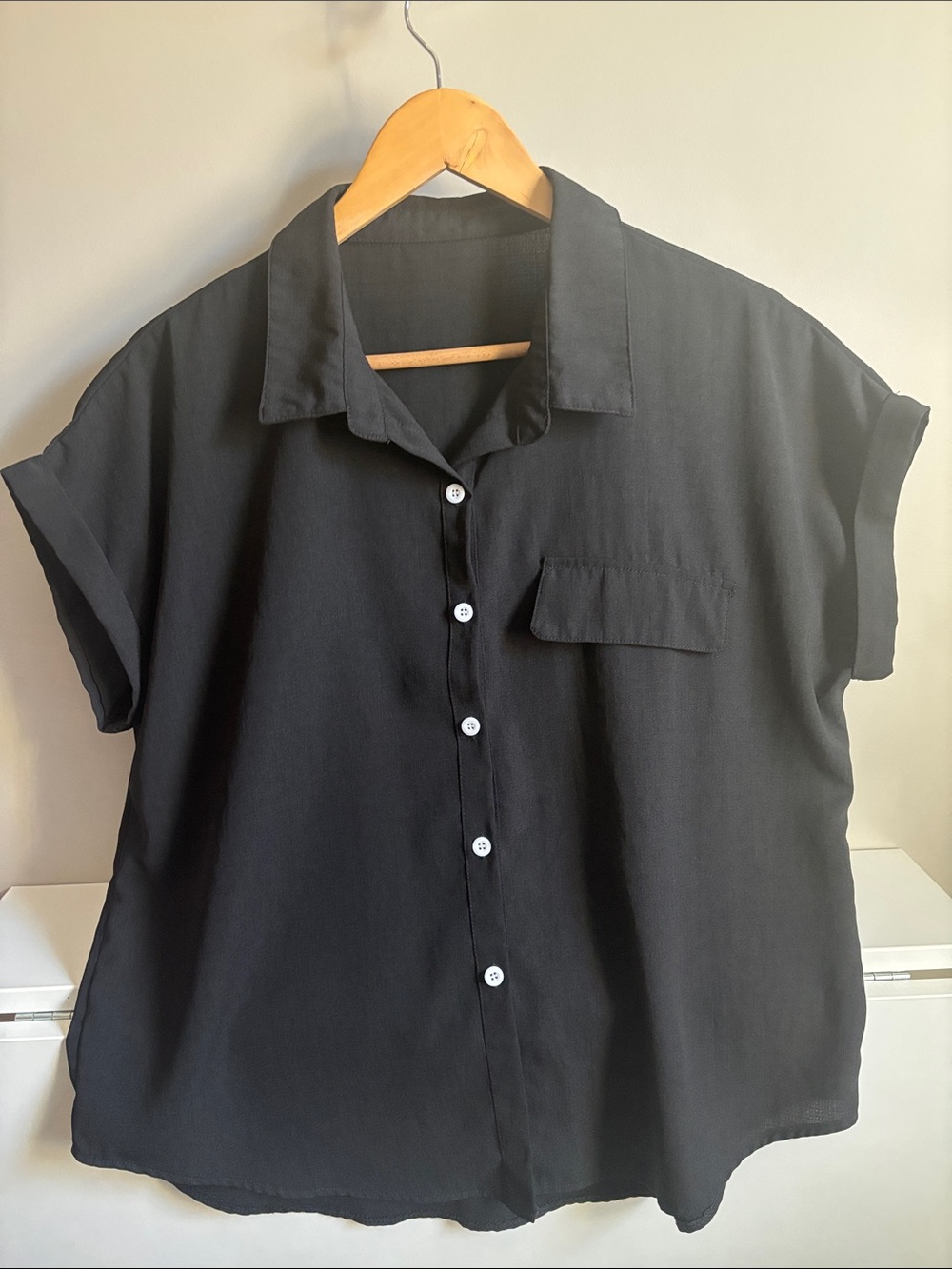 Black Short-Sleeve Button-Up Shirt